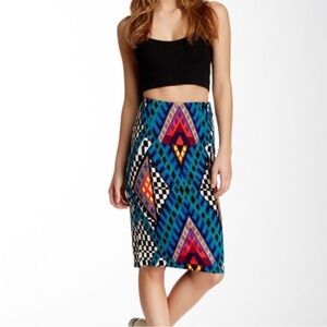 Mara Hoffman | Art Deco Printed Pencil Skirt | Blue/Green/Red‎ Multi | Medium
